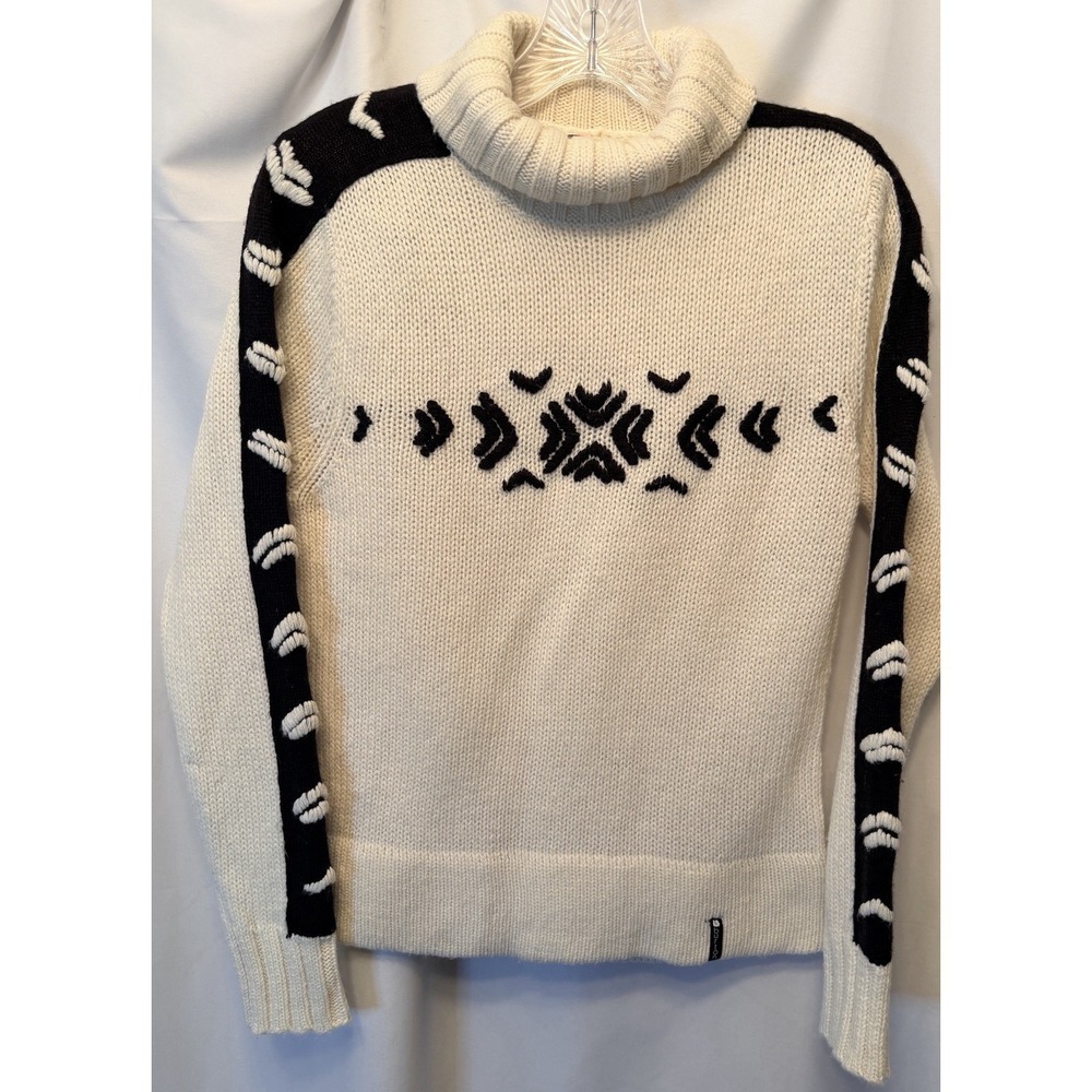 Vintage Burton Women's Small Ivory Black Cozy Turtleneck Wool Blend Sweater